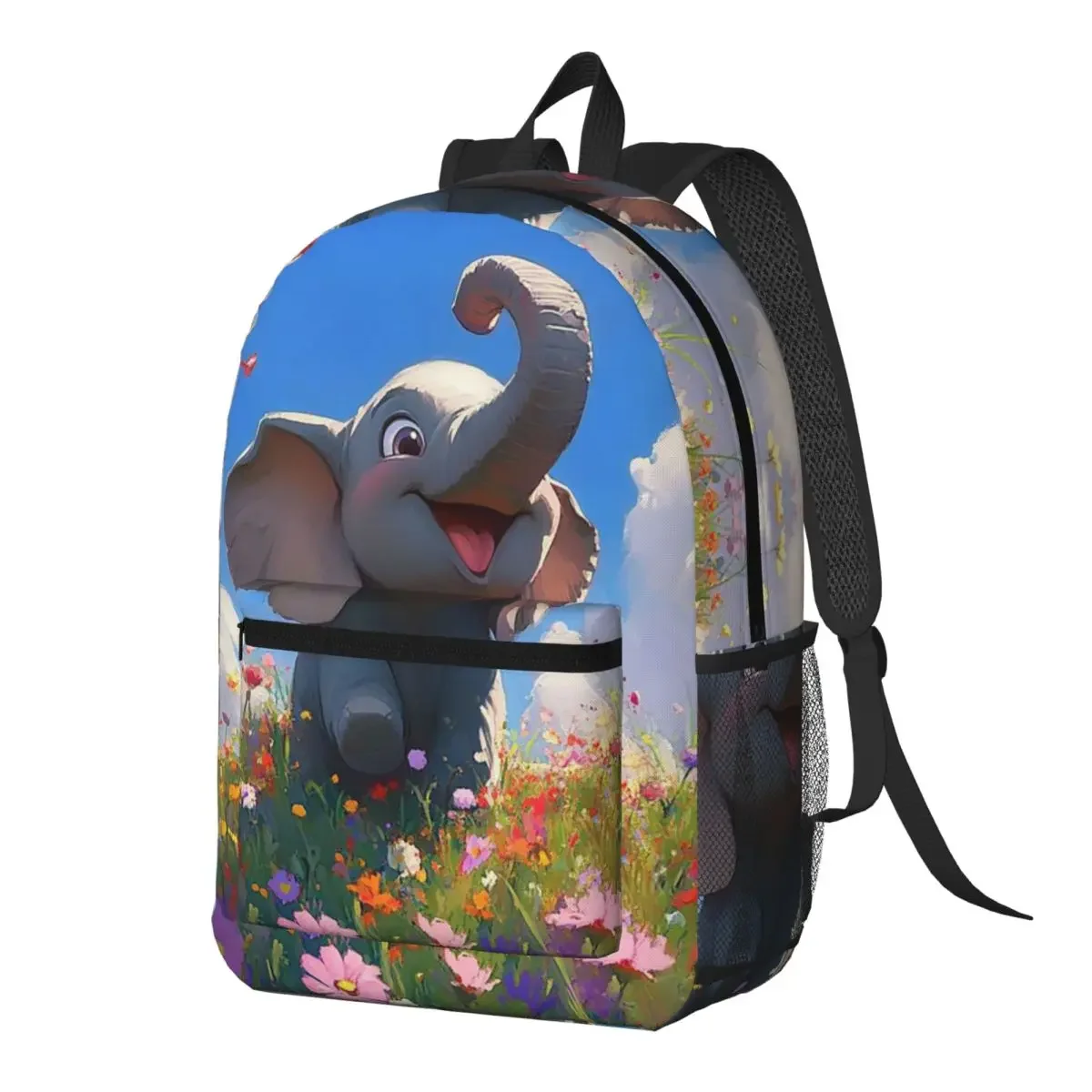 Adorable Cartoon Elephant Print Backpack Daypack Large Capacity Children BookBag School Bag Shoulder Bags for Men Women