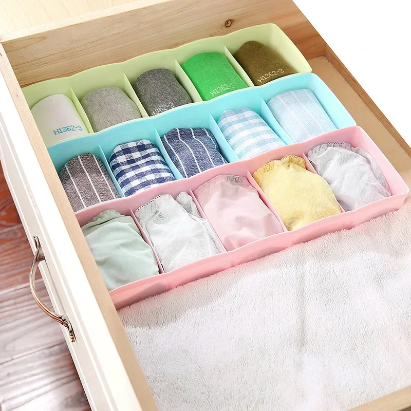 1 Drawer Five Compartment Underwear Socks Organizer Plastic Desktop Bra Tie Sorting Box Compartment