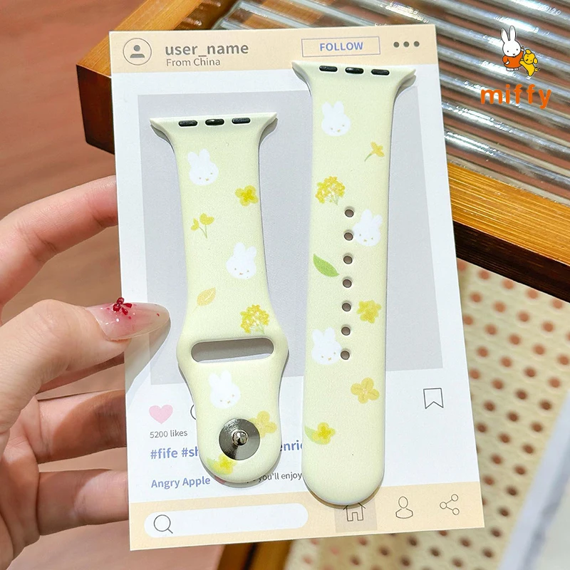

Kawaii Miffy ремешок для часов подходит для Iwatch Ultra 11 9, чехол для часов с рисунком османтуса и кролика, аксессуары в стиле аниме, идеальные подарки для девочек