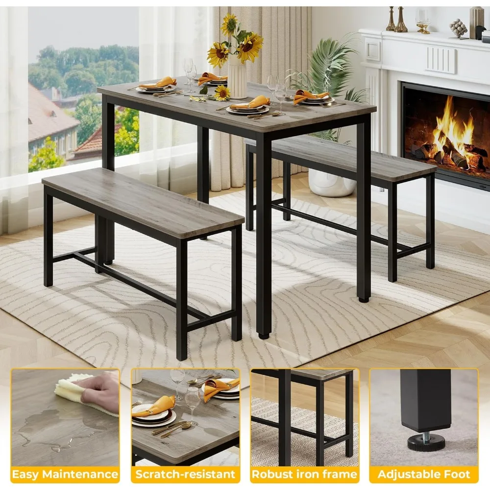 Durable 4-Person Dining Table Set with Bench, Easy Assembly Kitchen Table, Space-Saving Design Ideal for 4, Green