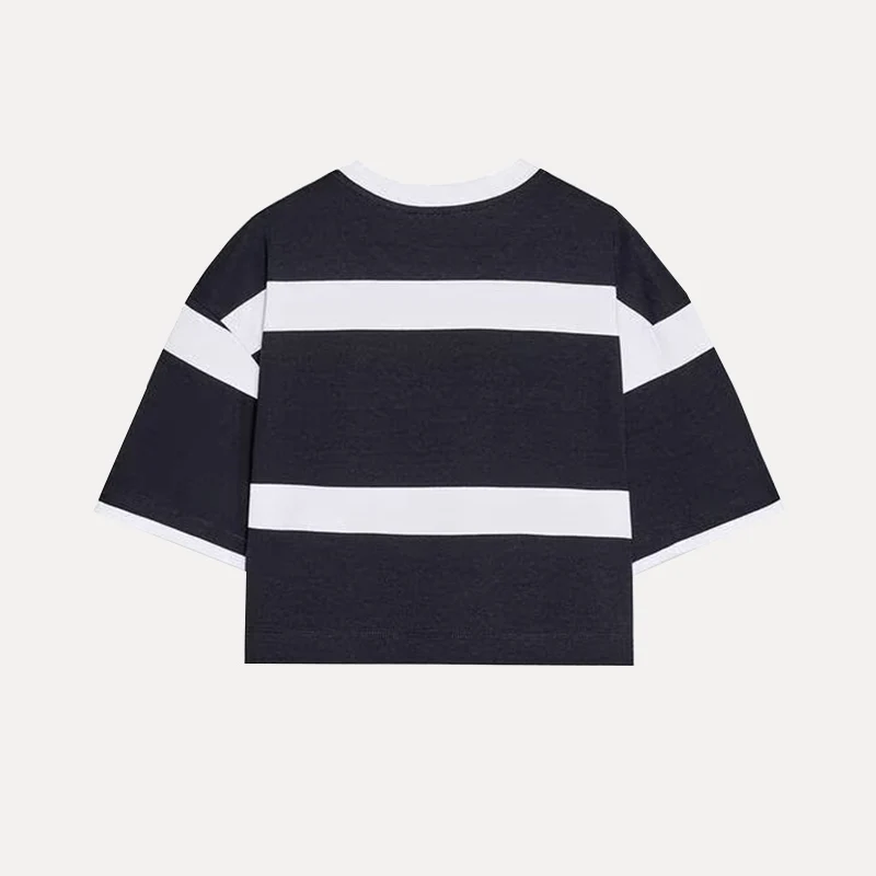 Cseta de Manga Corta a Rayas Bordada de Moda Femenina Primavera 2025, Estilo Urbano, Fibra de Poliéster 00%, Nueva Llegada