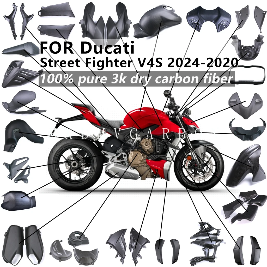 

Для Ducati Streetfighter Street Fighter V4S V4 2024-2020 крышка крыла из углеродного волокна с фиксированным крылом топливного бака, боковая панель велосипеда