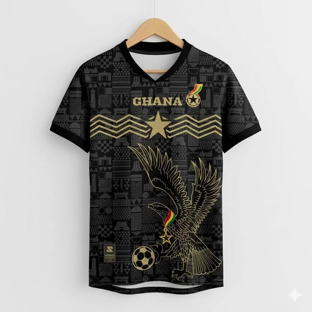 Unisex Ghana Flag Eagle Printed T-Shirt Men Women Black Gold Soccer Football Jersey Style Summer Casual Short Sleeve Graphic Top