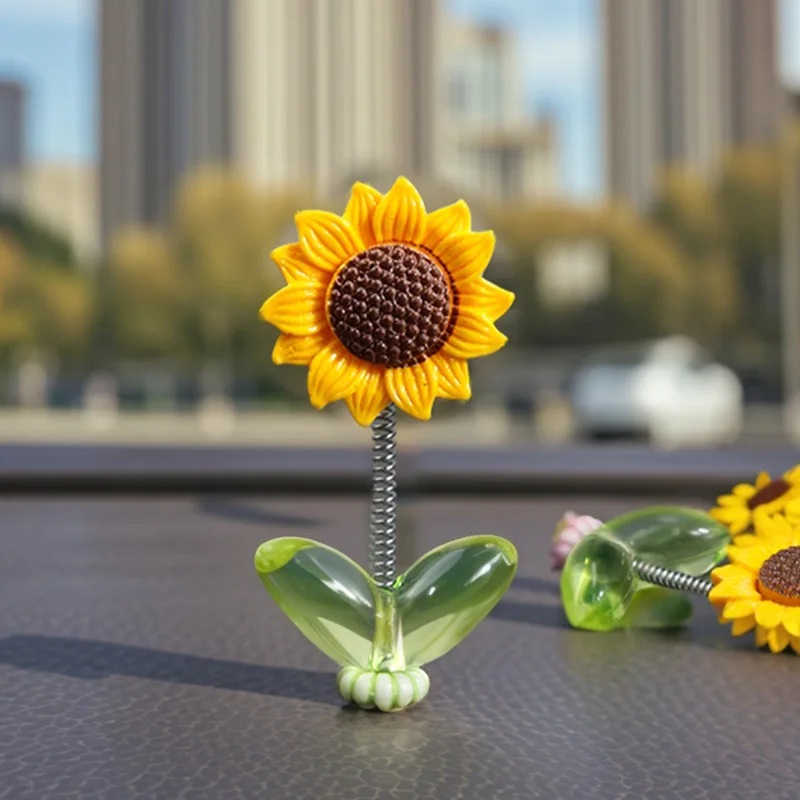 5 Cute Shaking Head Sunflower Car Ornament Cure Fresh Flower Car Center Console Rearview Mirror Ornament Swing