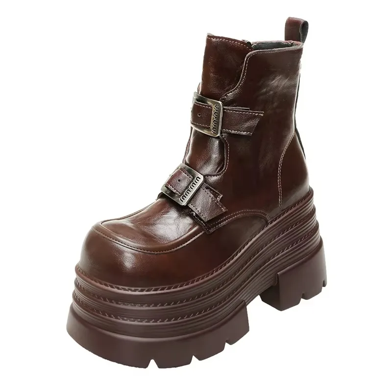 여성 브랜드 고스 플랫폼 앵클 부츠, 패션 버클 리벳 펑크 웨지, 하이힐 부츠, 파티 스트리트 여성 신발, 10cm