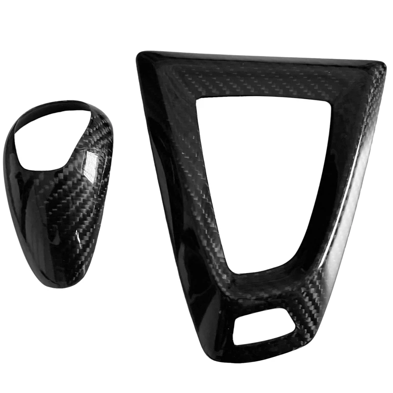 2Pcs Real Carbon Fiber Gear Shift Knob Handle Cover Panel Trim For-BMW M2 F87 M3 F80 M4 F82 M5 F10 F85 X5M X6M F12