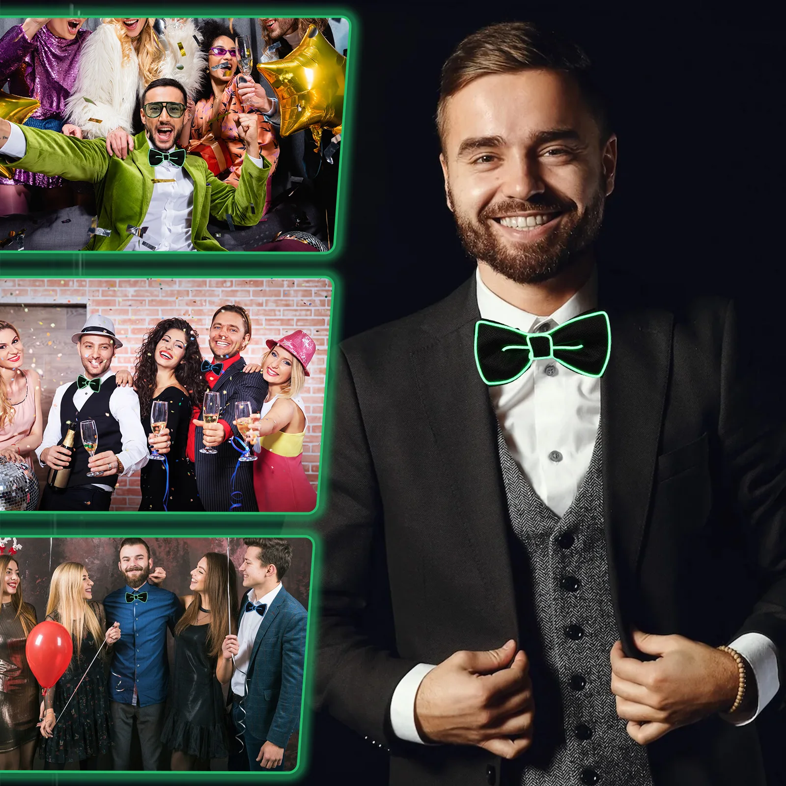 2 ชิ้นแฟชั่น Light Up Bow Tie Creative Glowing Bow Tie อเนกประสงค์นีออนอุปกรณ์เสริมสําหรับผู้ชายผู้หญิง Party Prom Show วันหยุด