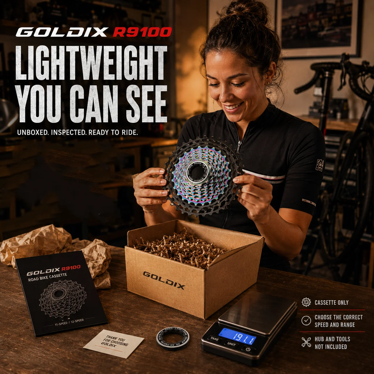 GOLDIX R9100 HG Ultraleichte Rennrad-Kassette 11/12-fach 11-28T bis 11-36T 128g Leichtgewicht-Fahrradfreilauf für Rennräder – Detail 15