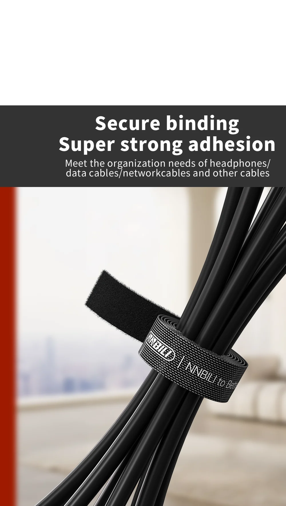 NNBILI Data Cable Management Strap Reusable Detachable Can Be Cut Freely Multifunctional Strap Fixed Storage Accessories