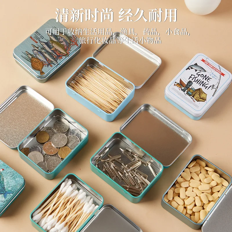 Cartoon Rectangular Tin Tobacco Flip Cover Case Small Card Fishing Tool Storage Box Packaging Iron Box Hairpin Jewelry Metal Box