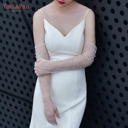 YouLaPan VM15 Sparking Bridal Gloves Pearl Rhinestones Wedding Gloves Elbow Length Brides 2024 Accessories customizable