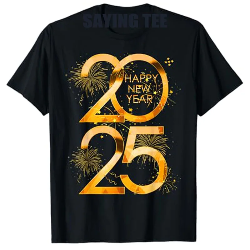 Happy New Year Party Supplies 2025 Family Matching Fireworks T-Shirt Funny Letters Printed Saying Tee Family Matching Tops Gifts