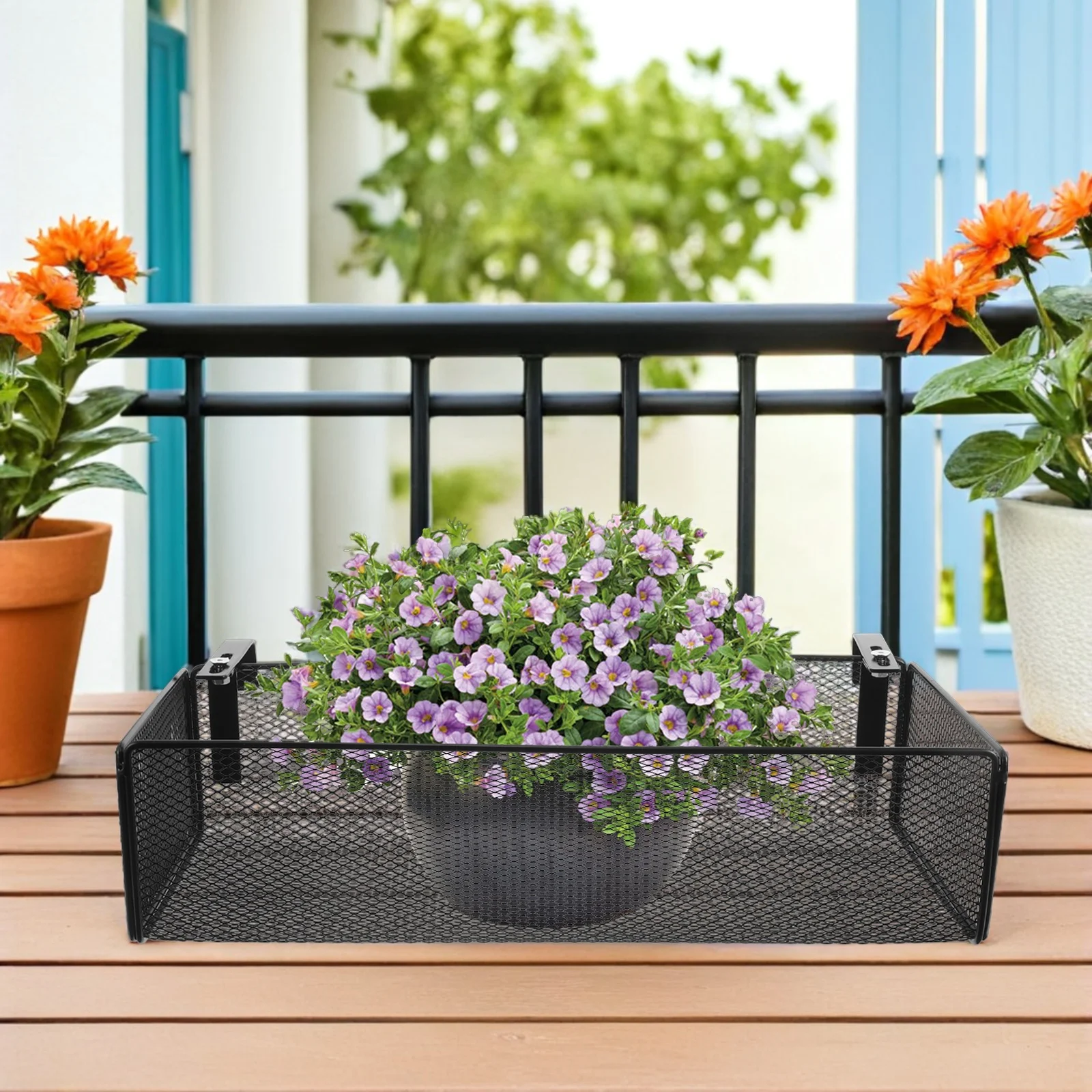 

Hanging Flower Pot 3 Tier Space Saving Metal Balcony Planter Stand Airflow Mesh Design Decorative Plant Holder for Small Areas