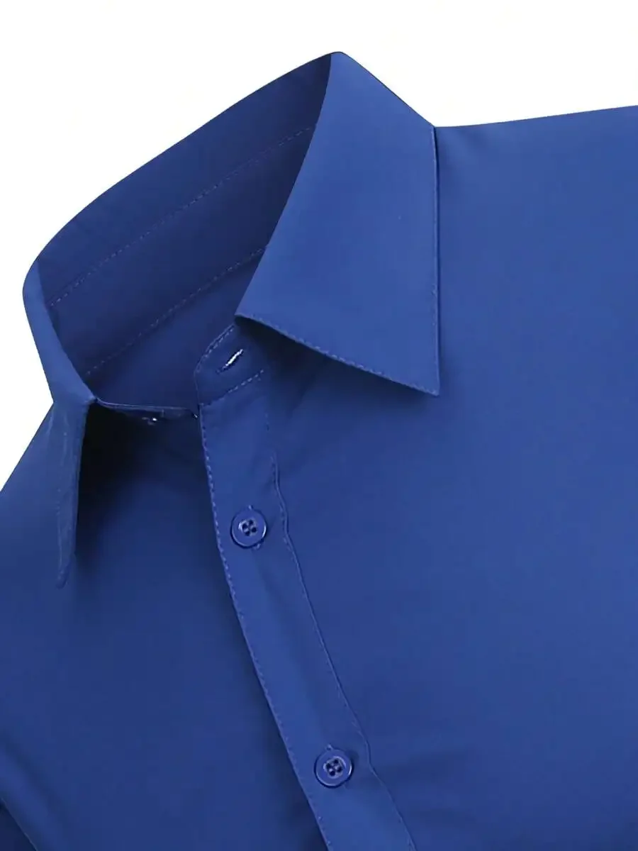 

Mens Solid Color Business Shirt With Turn-Down Collar Regular Fit Button Closure