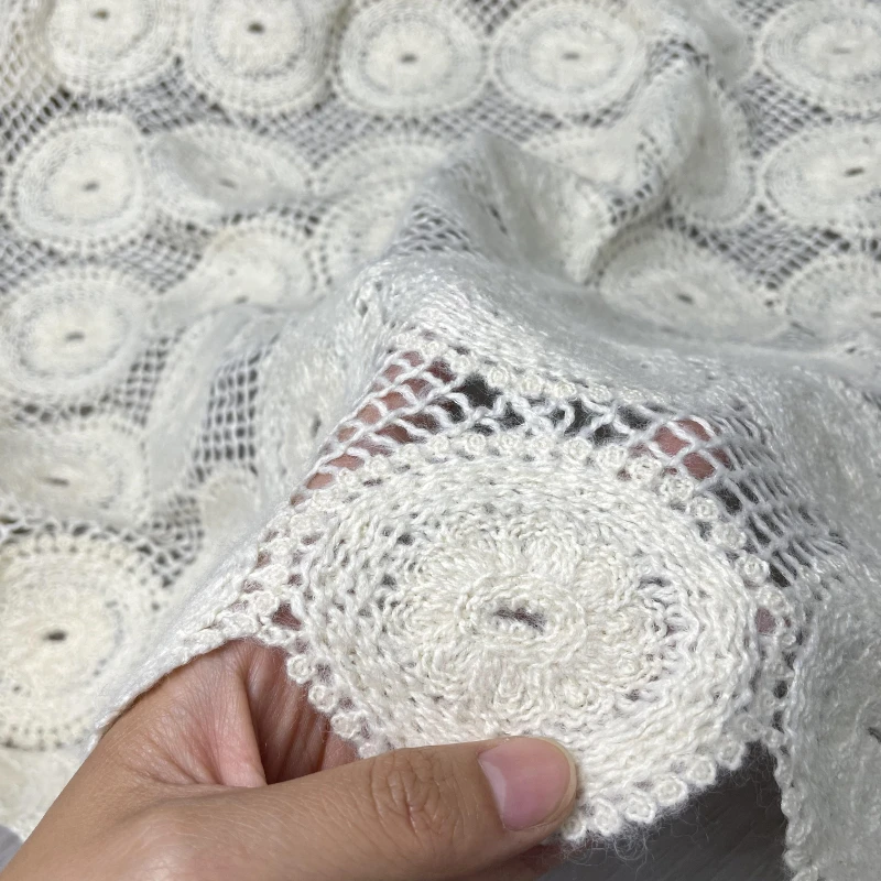 White Jacquard Fabric Luxury Knitted Embroidered Lace Beret Dress Fabrics Cloth for Diy Clothing Sewing Meters Material