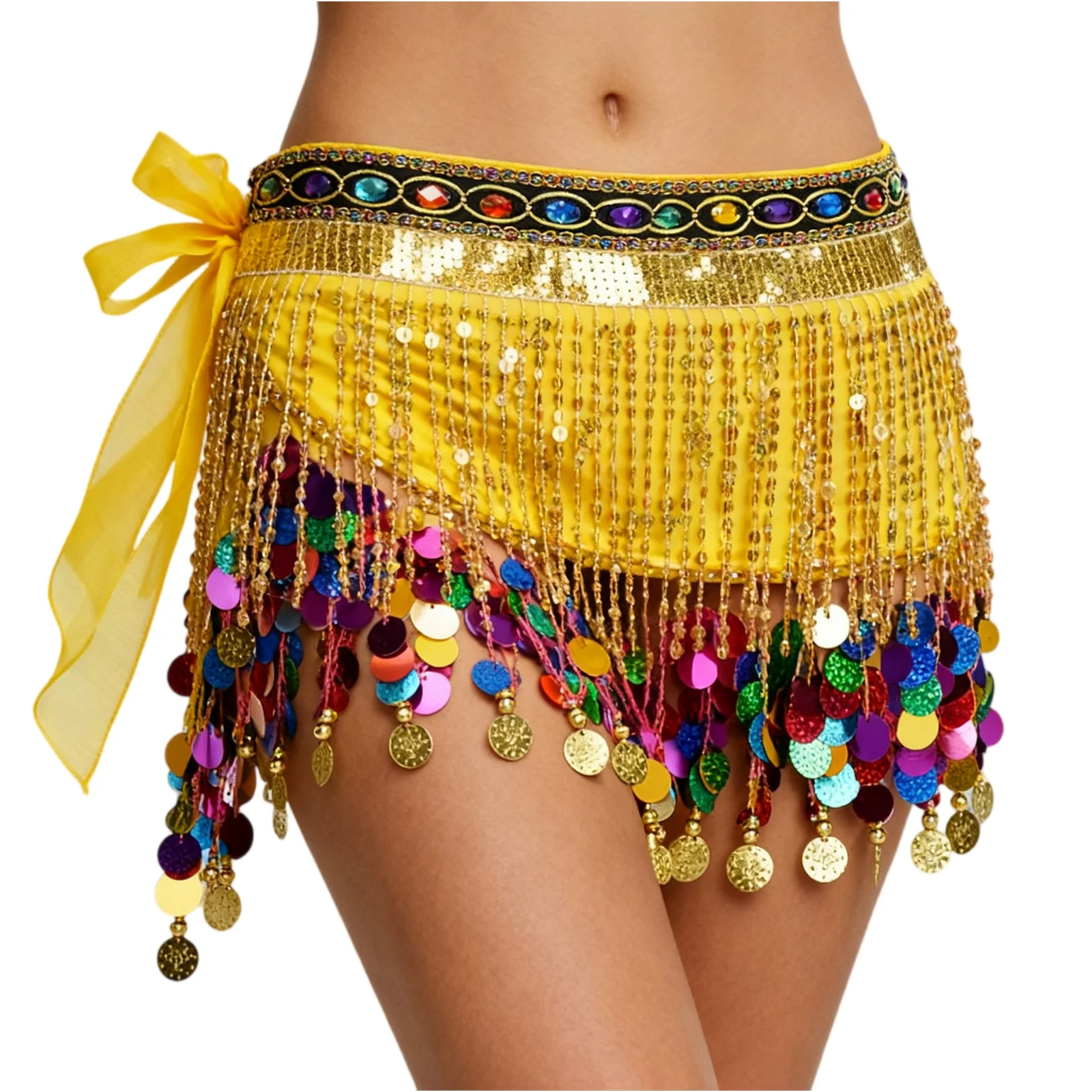 Mode dames danse du ventre hanche écharpe femmes taille chaîne hanche écharpe gland en mousseline de soie Performance Costume taille écharpe robe