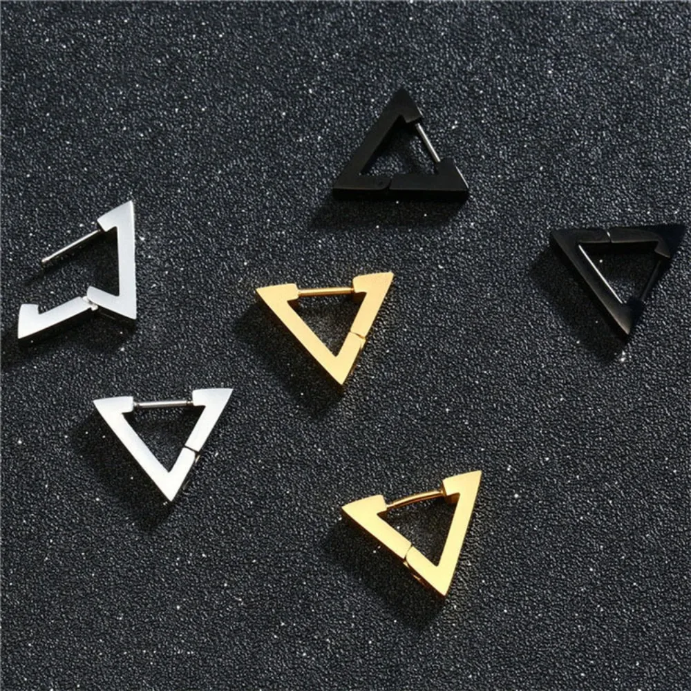 New Simple Personality Stainless Steel Geometry Triangle Piercing Hoop Earrings for Men Women Men Hip Hop Punk Jewelry Accessory