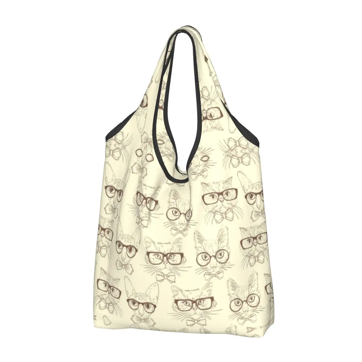 

Kawaii Hipster Cats With Glasses Shopping Tote Bag Portable Grocery Shoulder Shopper Bag