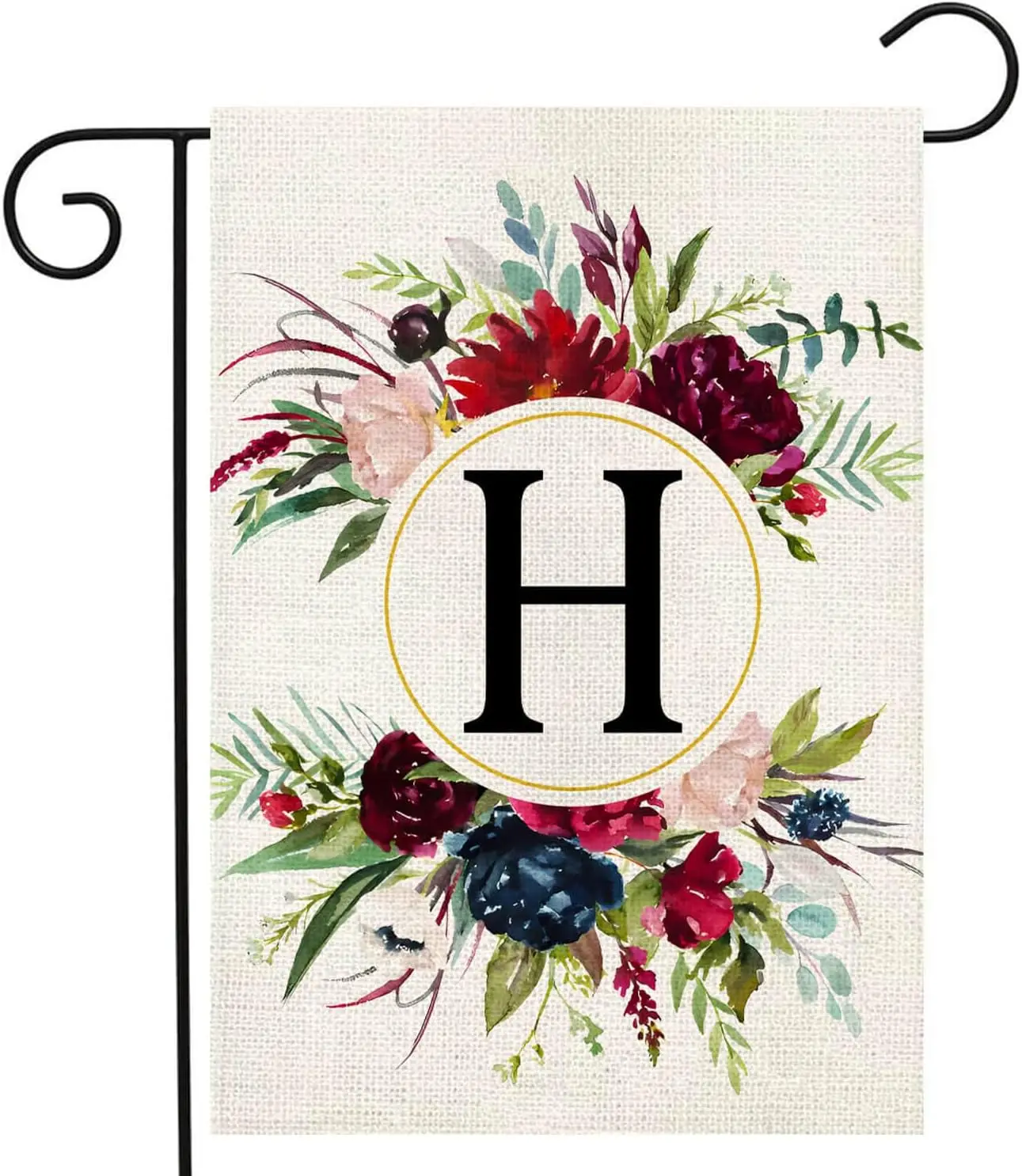 Monogram Letter H Garden Flags, Summer Garden Flag 12x18 Double Sided Floral Yard Flags Small Burlap Family Last Name Initial Ga