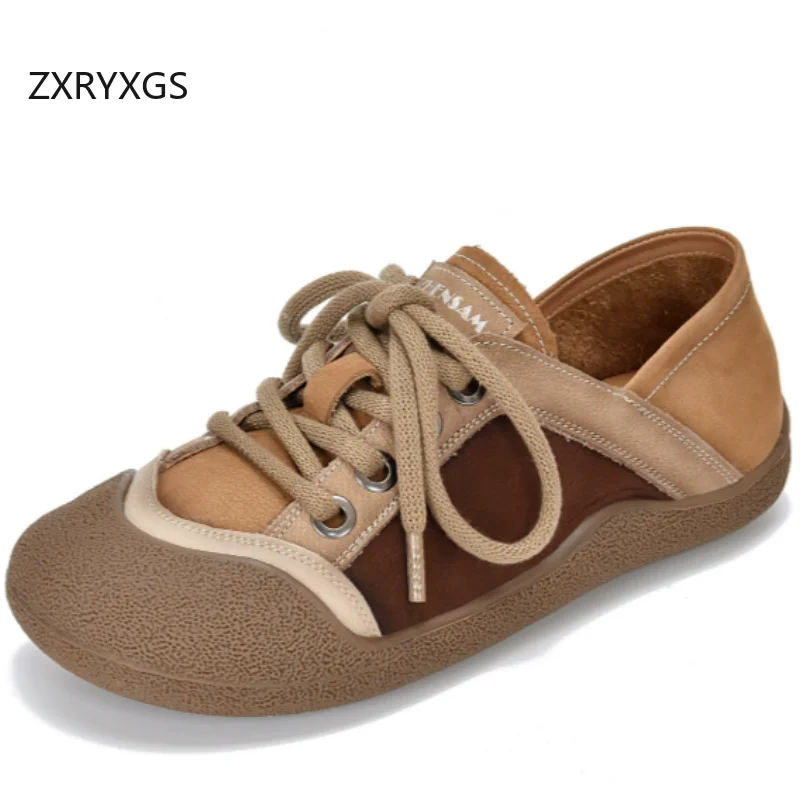 ZXRYXGS 2026 Autumn Mixed Colors Top Cowhide Leather Shoes Flat Soft Sole Comfortable Women Fashionable Sneakers Trend Shoes