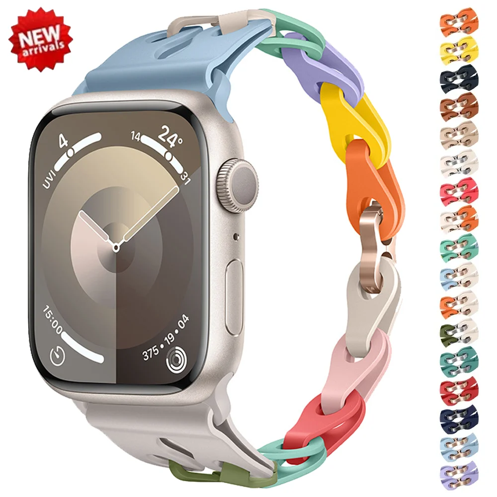 Correa de enlace de silicona para Apple Watch band 44 mm 40mm ultra-2 49 45mm 41 38mm 42 pulsera doble Tour para la serie 9 8 7 6 5 4 3 se