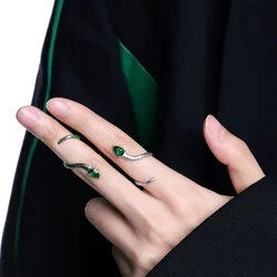 Exquisite Green Snake Ring Women's Personality Fashion Temperament Open Ring Winding Snake Water Drop Ring Gift