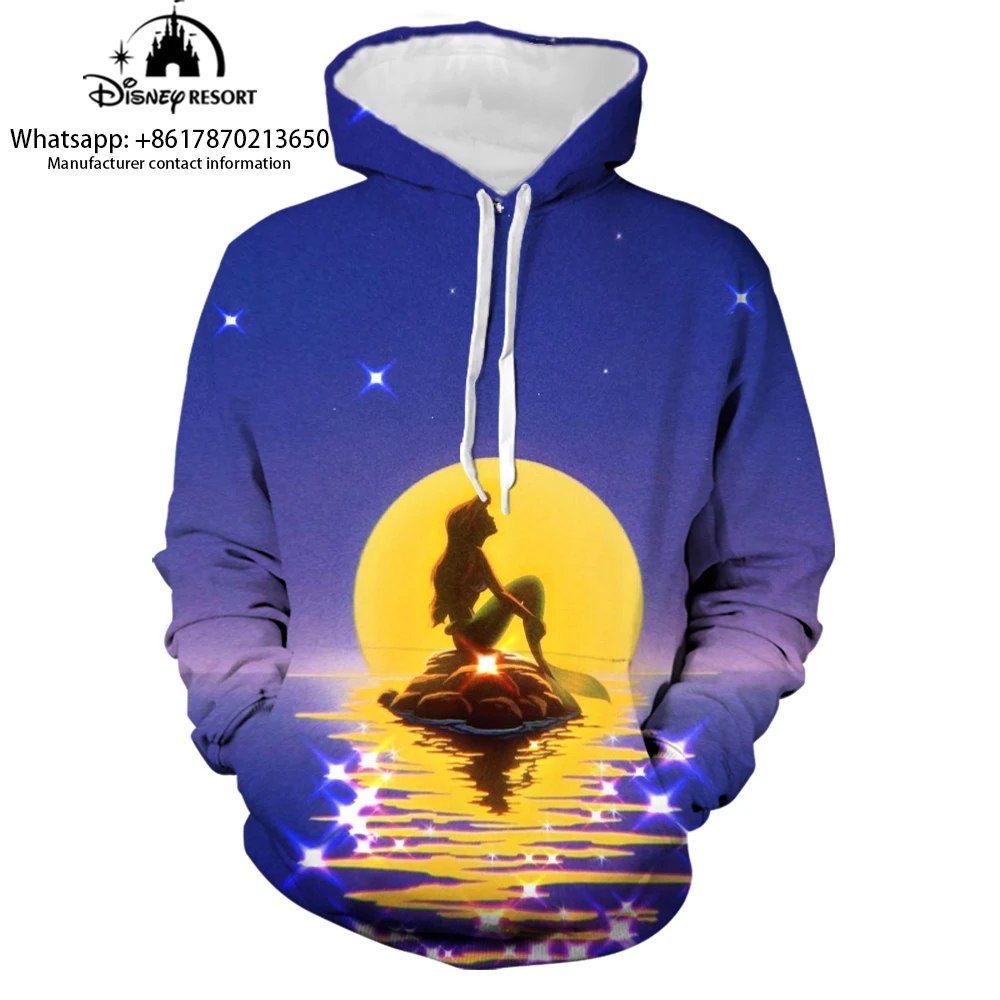 New Spring 2024 3D Printed Kids Hoodie Ariel Mermaid Anime Fashion Unisex Women\'s Tops Street Style Casual Hoodie y2k