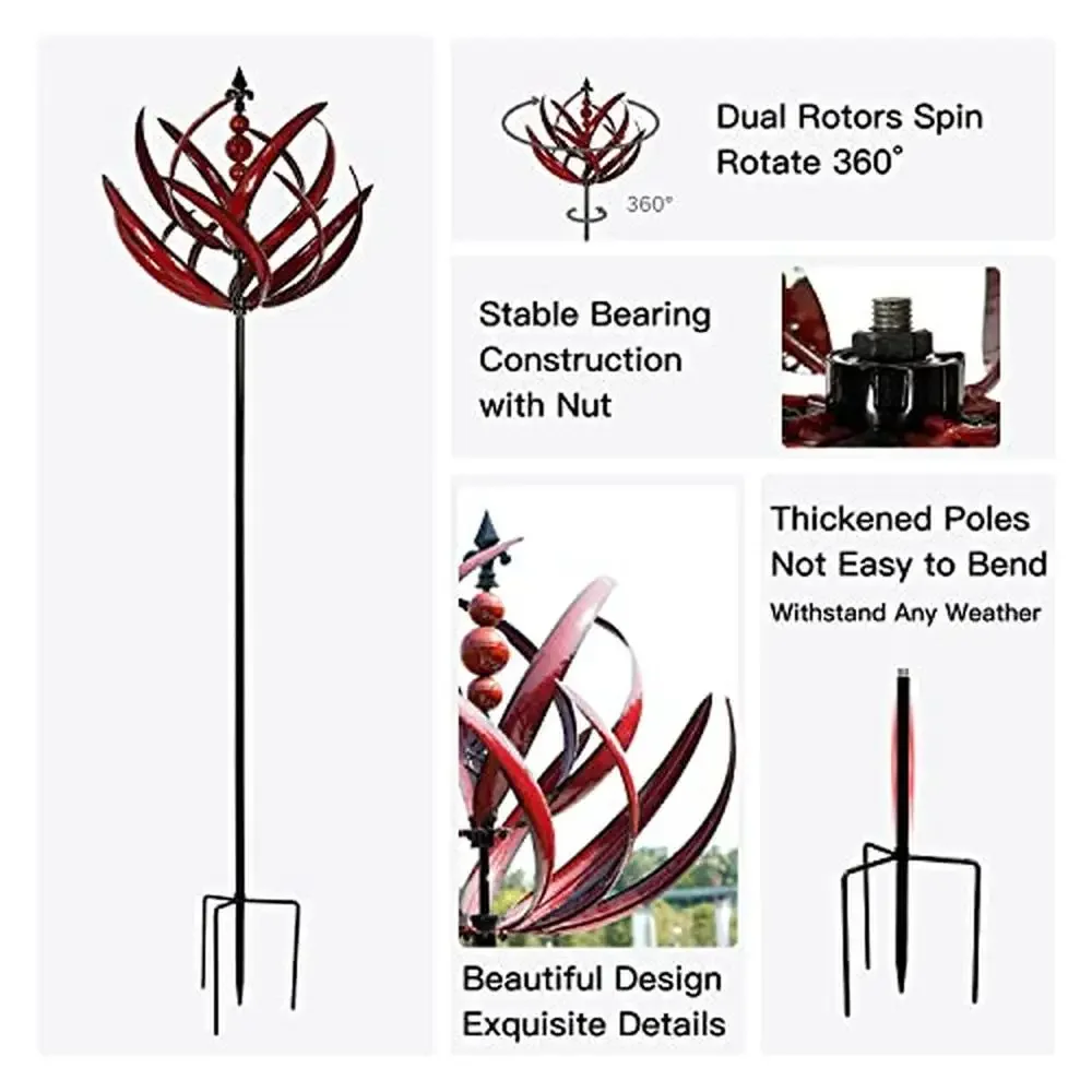 مغازل الرياح المعدنية الحركية الكبيرة ديكور الحديقة تصميم اللوتس 27 بوصة × 91 بوصة ارتفاع ساحة الفن في الهواء الطلق