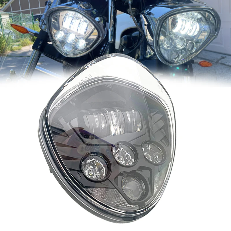 Motorcycle LED Headlight High / low Beam for Victory Cross Country Vegas 8-Ball Cross Roads (Black Chrome)\