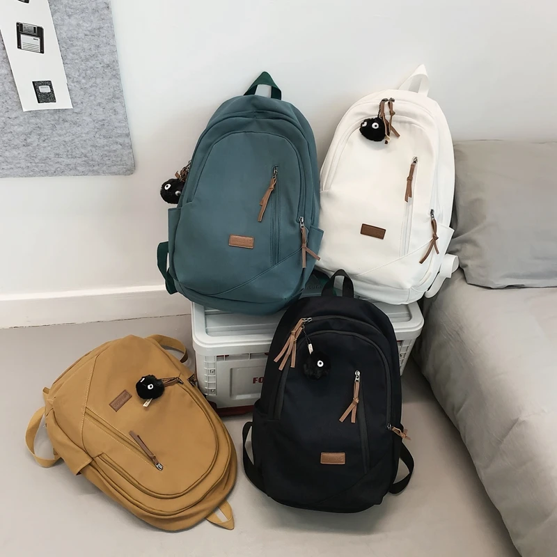 2023 Canvas Women Backpack Female Travel Bag Backpacks Schoolbag For Teenage Girl Solid Color Multi Pocket Backpack Schoolbag