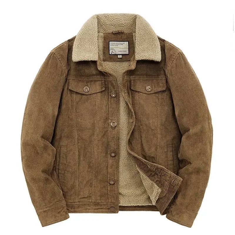 

Loose Jacket Winter Men's Corduroy Parkas Coat Men's Wear Single Breasted Jacket Fashion Coat Casual Plush Outfit Winproof Coats