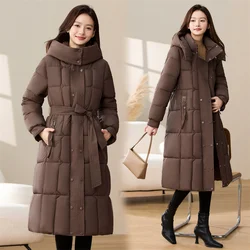 2025 New Korean Down Cotton Coat Women Long Winter Puffer Parkas Thicke Warm Hooded Cotton-Padded Jacket High-Quality Overcoat