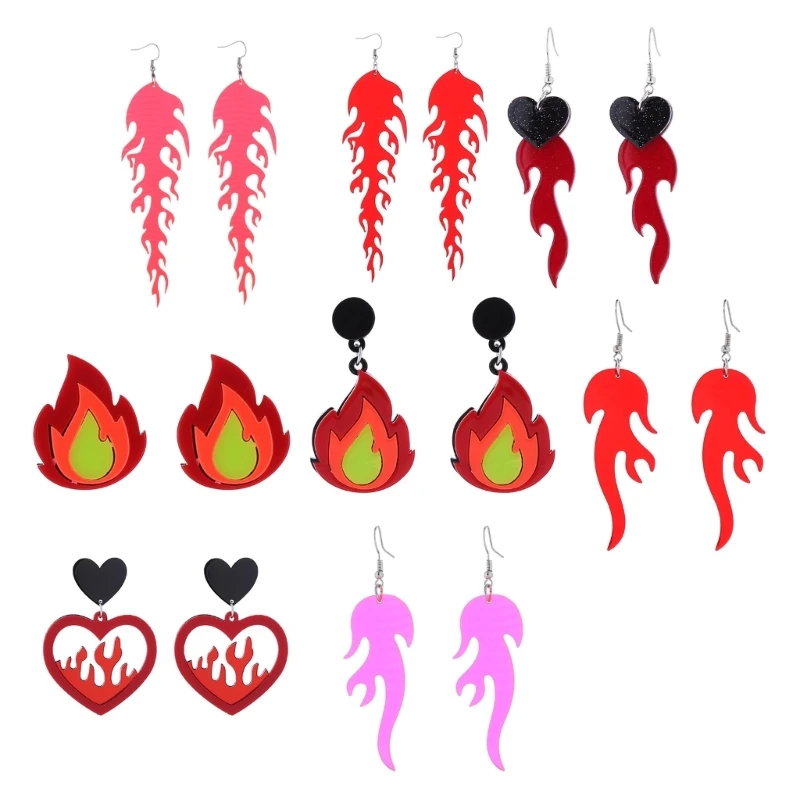 2023 New Flame Earrings Hip Hop Long Ear Rings Eye Catching Ear Accessories Chic Ear Adorment for Women Lady Girls Dropship