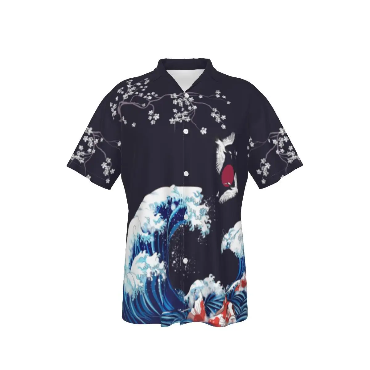 

Men's Hawaiian Shirt Japanese Style Sea Waves Beach Short Sleeve Summer Casual Button Up Patchwork Tops 3D Black Shirts