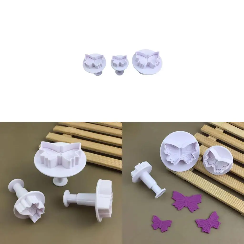 F19B 3pcs for Butterfly Baking Mold Kitchen Biscuit Cookie Cutter Pastry Plunger 3D Stamp Die Fondant Cake Decorating Tools