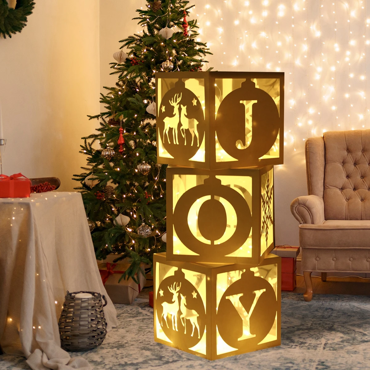 Christmas Hollow Box With Light Snowflake JOY Night Lights Merry Christmas Decorations 2023 Xmas Natal Gifts New Year 2024