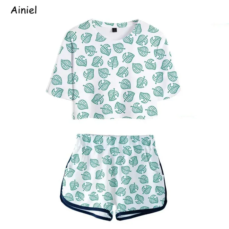 Candy 2025Hot Game Animal Crossing shirt T-Shorts Sport Suit Tom Nook 3D Leaf Printed Short Sleeve Tees Girls Disfraz Women Gym - view 5
