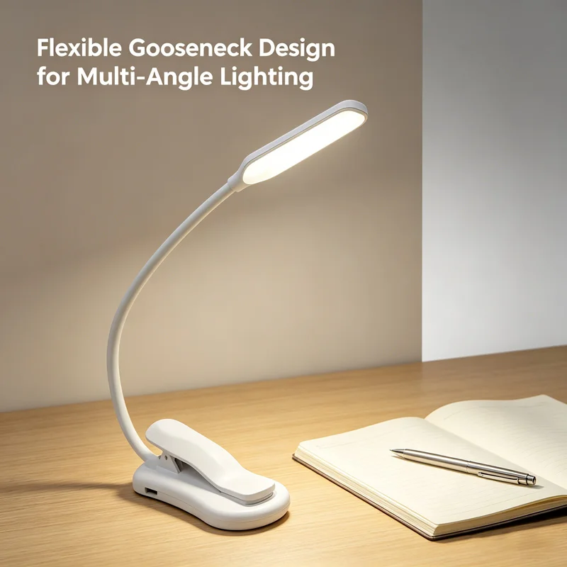 Bedside Clip LED Reading Light USB Rechargeable 3 Gear Color Adjustment Bendable Hose Lamp For Book Desk Travel Task Lighting
