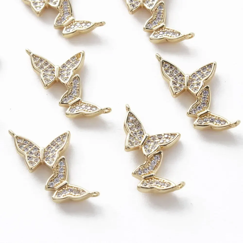 

2 Pcs of 14K Gold Plated Double Butterfly Pendant Double Hanging DIY Necklace Making Charms Findings Earrings Jewelry Supplies