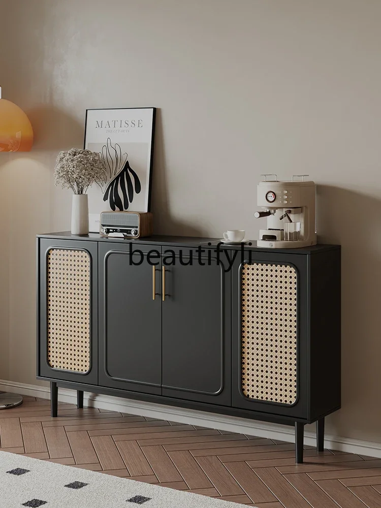 French retro rattan ultra-thin locker guest dining cabinet American multi-functional entrance cabinet Y96