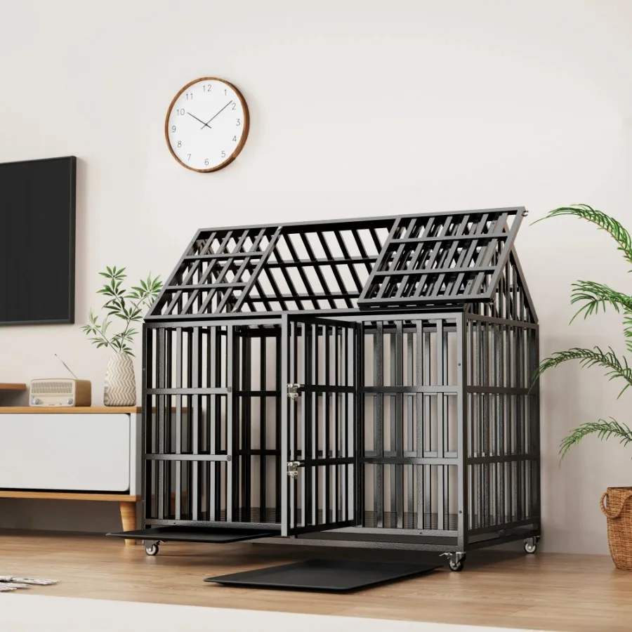 

Heavy Duty Dog Crate Large Metal Cage Strong Kennel Crates for Large Dogs with Lockable Wheels