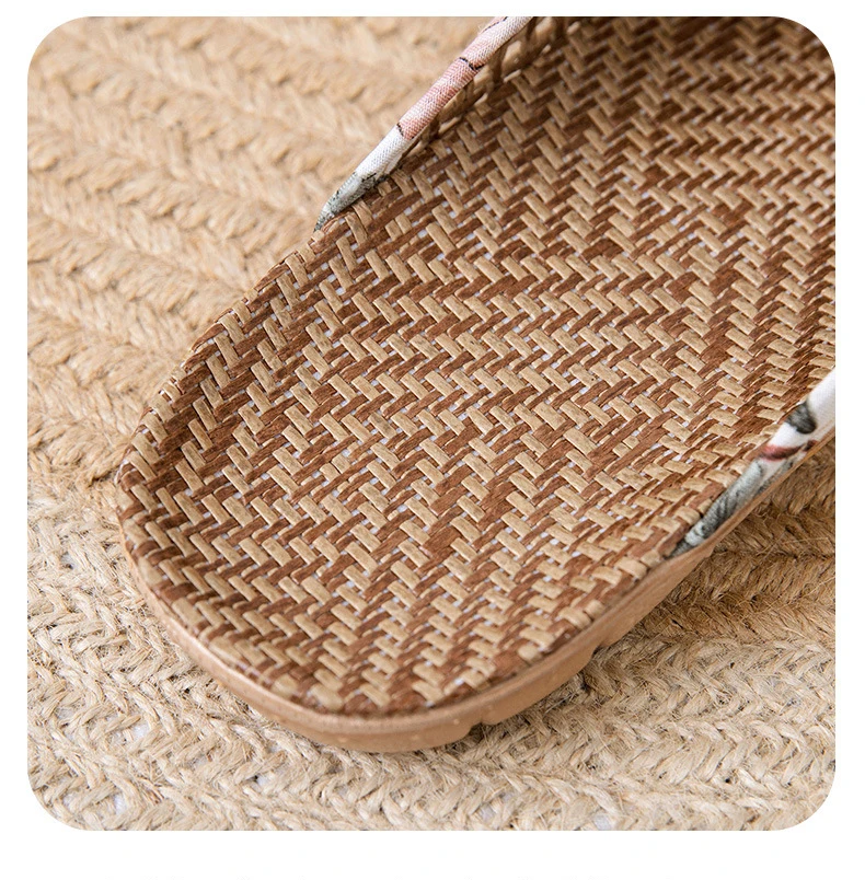 Rattan-Hausschuhe mit Fliege – niedliche Hausschuhe im koreanischen Stil, rutschfeste, atmungsaktive Innensandalen mit weicher Sohle für den Sommer – Detail 5