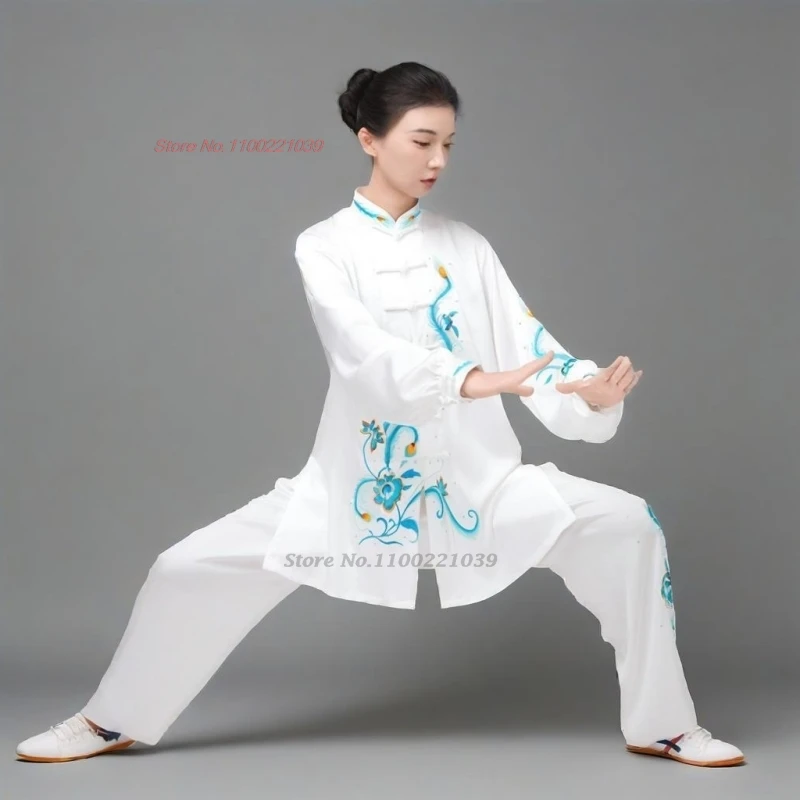 2026 chinese tai chi uniform wushu taiji morning exercise tops+pants set flower embroidery training exercise stage performance view 4