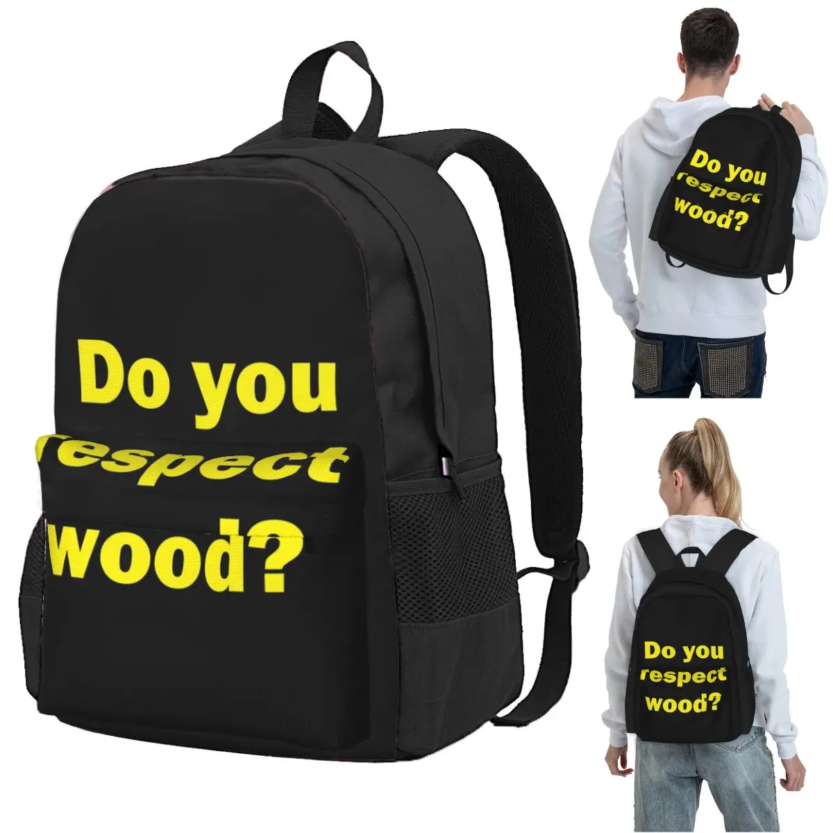 Do You Respect Wood Backpack Student BookBag Children School Bag Computer Shoulder Bags for Men Women