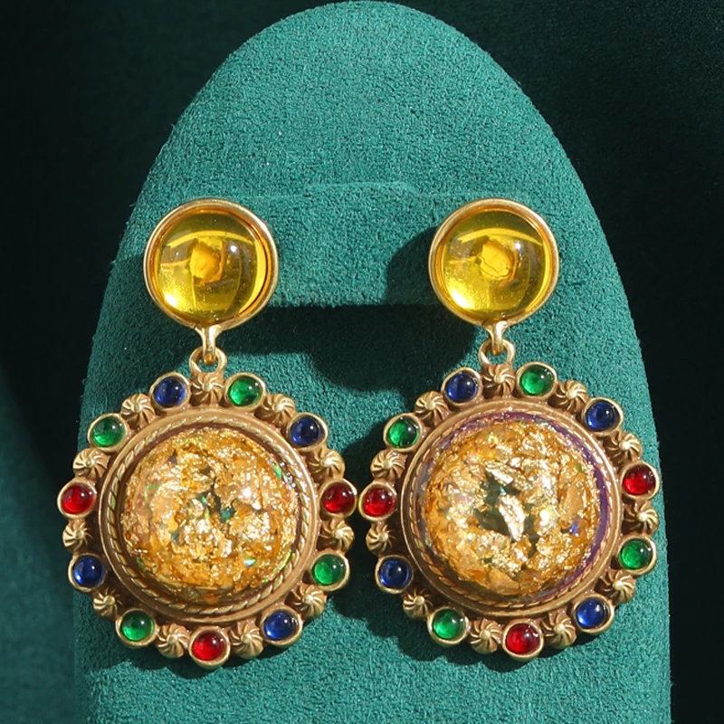 

Vintage Colorful Crystal Earrings Luxury Drop Dangle Antique Gold Color Foil Gifts For Woman Luxury Designer Trend 2025 Copper