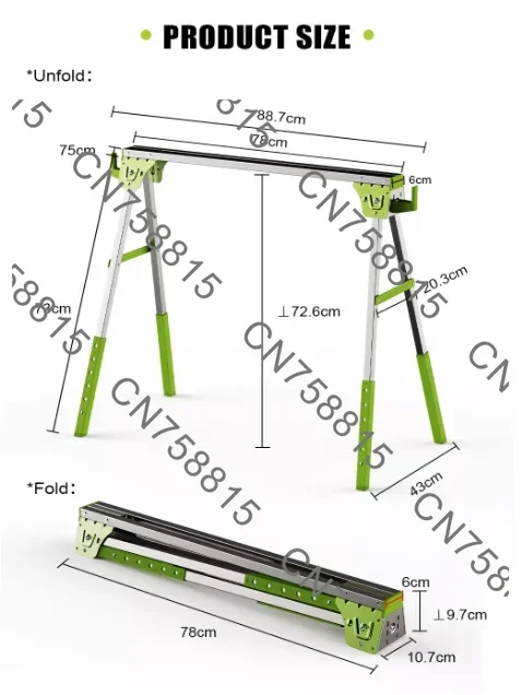 multi-functional iron portable work table iron Trojan horse construction site，Foldable metal saw frame saw horse 250KG