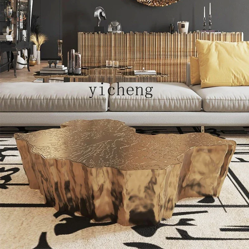 TQH light luxury tree root coffee table etching stainless steel advanced feeling new high and low combination side table