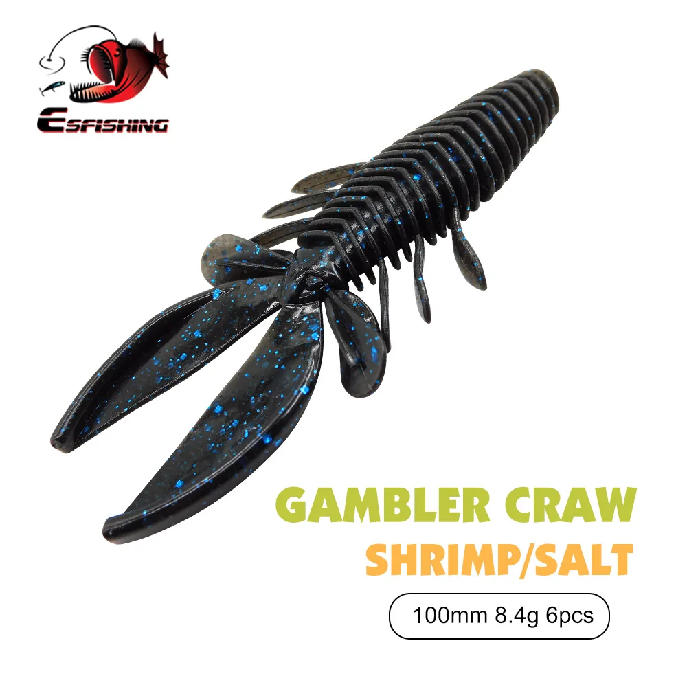 

ESFISHING Fishing Lures Gambler Craw 6pcs 100mm Soft Bait Carp Fishing Swimbait Feeder Jigging Lures