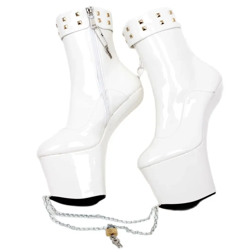 Women 20CM Super High Heel Strange Heelless Platform Sexy Fetish Lockable Chain Ankle Boots