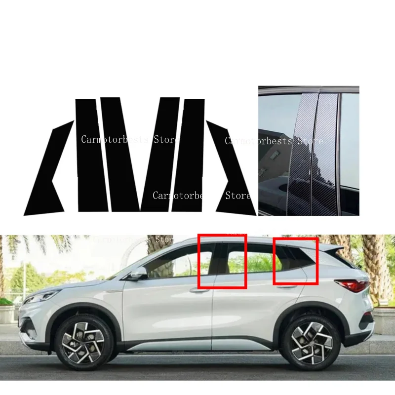 6Pcs  Window Door  Glossy  Black Pillar Post Fit For BYD Atto 3 2022-2023 Column B C Sticker Cover Trim Silver Carbon